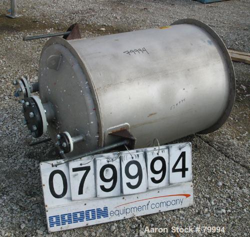 USED: Tank, 125 gallon, stainless steel, vertical. 30" diameter x 38" straight side, dish top and bottom. Openings: top 1", 2", 4"; 2" center bottom outlet. 3 carbon steel side lug mounts.