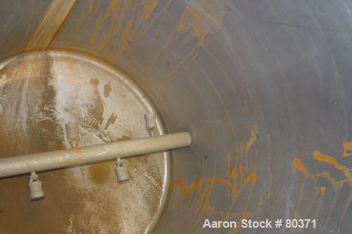 USED: Tank, 200 gallon, 304 stainless steel, vertical. 36" diameter x46" straight side. Open top with cover, 1" sloped bottom. Openings:side (3) 2-1/4" NPT; 3-1/2" end bottom outlet. Mounted on 3 sta...