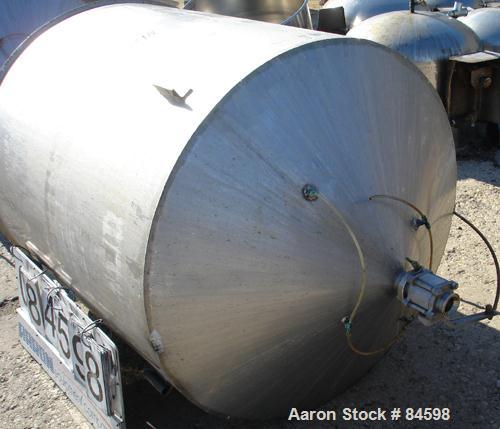 USED: Tank, 350 gallon, 304 stainless steel, vertical. 44" diameter x 47" straight side. Open top with no cover, coned bottom. 2" tri clamp center bottom outlet. No legs.