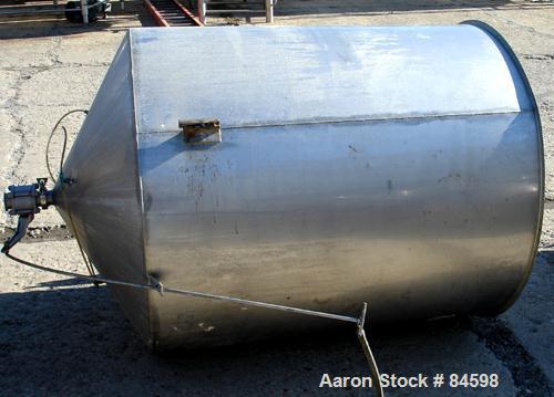 USED: Tank, 350 gallon, 304 stainless steel, vertical. 44" diameter x 47" straight side. Open top with no cover, coned bottom. 2" tri clamp center bottom outlet. No legs.