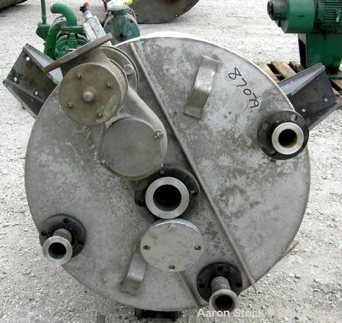 USED: Tank, 275 gallon, 304 stainless steel, vertical. Approximate 36" diameter x 60" straight side. Flat top, dish bottom. Openings: top (3) 2", (2) 3"; 2" center bottom outlet. (4) Side lug mounts.