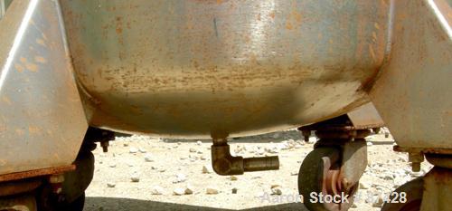 USED: Tank, 25 gallon, 304 stainless steel, vertical. 18" diameter x 24" straight side, dish top and bottom. Openings: top (2) 1/2", 7" with cover; 5/8" NPT center bottom outlet. Mounted on 4 stainle...