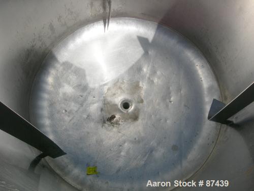 USED: Tank, 115 gallon, 321 stainless steel, vertical. 30" diameter x 35" straight side, open top, no cover, dish bottom. (3) Side wall baffles. 1-1/2" NPT center bottom outlet. Mounted on 3 stainles...