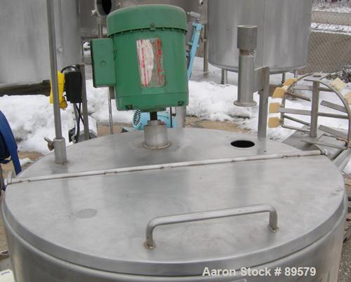 USED: Tank, 55 gallon, 304 stainless steel, vertical. 24" diameter x 29" straight side. Flat top with a 1/2 hinged cover, slight coned bottom. Clamp-on agitator, 3/4" diameter shaft with a 3 blade tu...