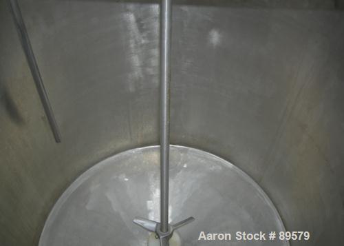 USED: Tank, 55 gallon, 304 stainless steel, vertical. 24" diameter x 29" straight side. Flat top with a 1/2 hinged cover, slight coned bottom. Clamp-on agitator, 3/4" diameter shaft with a 3 blade tu...