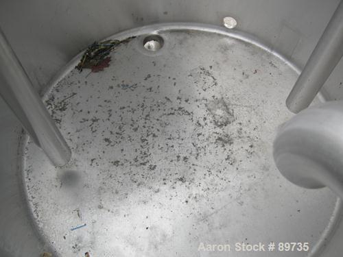 USED: Tank, 150 gallon, 316 stainless steel, vertical. 36" diameter x 35" straight side, open top with cover, sloped bottom. Approximate 3" tri clamp off center bottom outlet. Mounted on 4 stainless ...