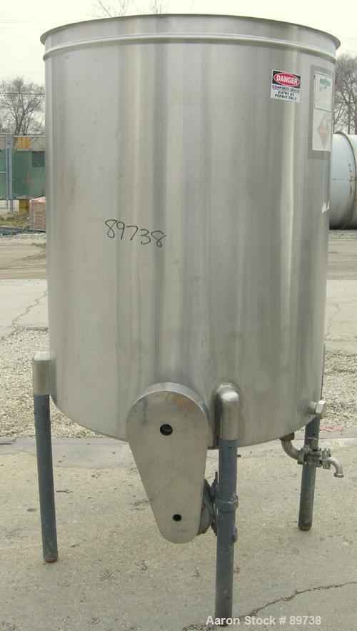 USED: Tank, 300 gallon, 304 stainless steel, vertical. 42" diameter x 51" straight side, open top, no cover, sloped bottom. ...