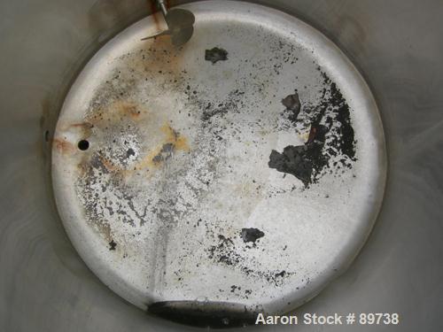 USED: Tank, 300 gallon, 304 stainless steel, vertical. 42" diameter x 51" straight side, open top, no cover, sloped bottom. Approximate 1-1/2" off center bottom outlet. Side bottom 3 blade agitator, ...