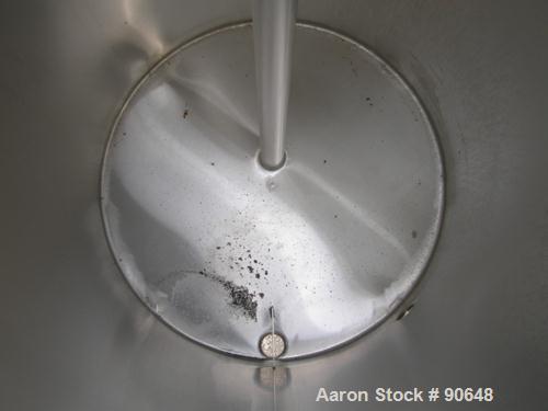 USED: Tank, 290 gallon, 304 stainless steel, vertical. Approximate38" diameter x 60" straight side. Flat top, sloped bottom. Openings:top (2) 1-1/2" tri clamp, (2) 2" tri clamp, 17-1/2" manway with c...