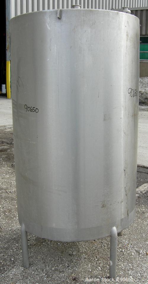USED: Tank, 290 gallon, 304 stainless steel, vertical. Approximate38" diameer x 60" straight side. Flat top, sloped bottom. Openings:top (2) 1-1/2" tri clamp, (2) 2" tri clamp, 17-1/2" manway with co...