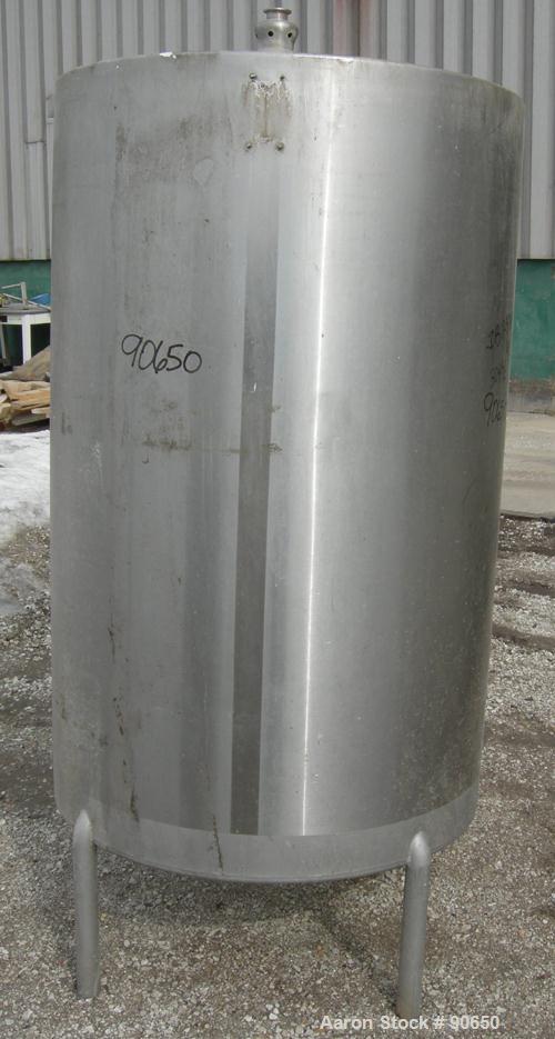 USED: Tank, 290 gallon, 304 stainless steel, vertical. Approximate38" diameer x 60" straight side. Flat top, sloped bottom. Openings:top (2) 1-1/2" tri clamp, (2) 2" tri clamp, 17-1/2" manway with co...