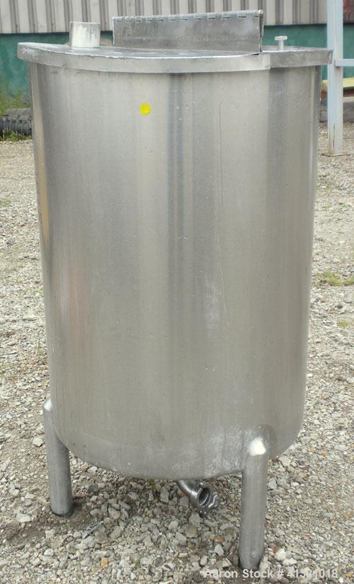 Used A&B Process Systems Tank, 50 Gallon, 304 Stainless Steel, Model RVT-50, Vertical. 22’’ diameter x 30’’ straight side. Flat open top, with cover, coned bottom. 1-1/2’’ tri-clamp center bottom out...