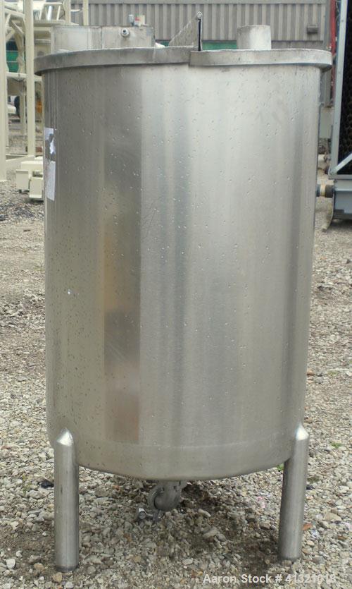 Used A&B Process Systems Tank, 50 Gallon, 304 Stainless Steel, Model RVT-50, Vertical. 22’’ diameter x 30’’ straight side. Flat open top, with cover, coned bottom. 1-1/2’’ tri-clamp center bottom out...