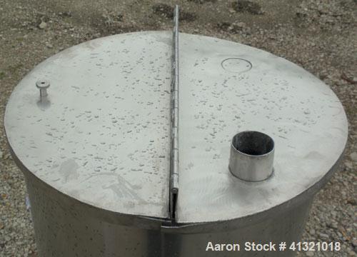 Used A&B Process Systems Tank, 50 Gallon, 304 Stainless Steel, Model RVT-50, Vertical. 22’’ diameter x 30’’ straight side. Flat open top, with cover, coned bottom. 1-1/2’’ tri-clamp center bottom out...