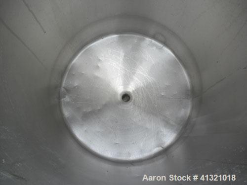 Used A&B Process Systems Tank, 50 Gallon, 304 Stainless Steel, Model RVT-50, Vertical. 22’’ diameter x 30’’ straight side. Flat open top, with cover, coned bottom. 1-1/2’’ tri-clamp center bottom out...