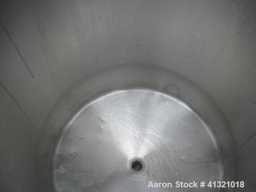 Used A&B Process Systems Tank, 50 Gallon, 304 Stainless Steel, Model RVT-50, Vertical. 22’’ diameter x 30’’ straight side. Flat open top, with cover, coned bottom. 1-1/2’’ tri-clamp center bottom out...