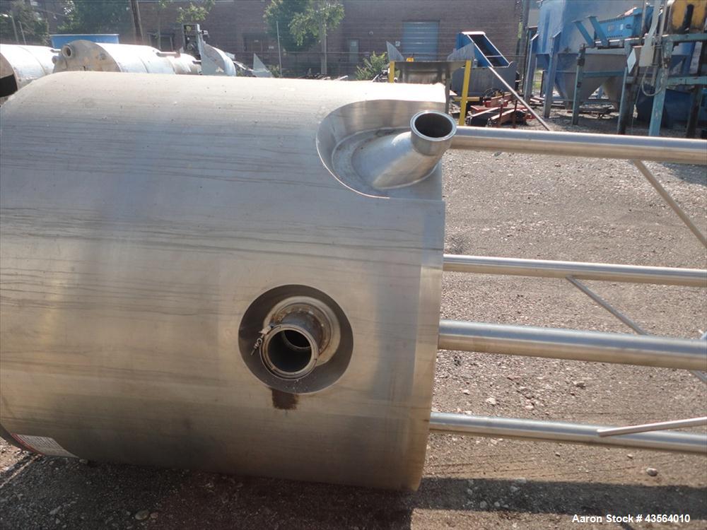 Used APV Crepaco Tank, 330 Gallon, Stainless Steel. Approximately 48" diameter x 42" straight side, dish top, flat bottom, rated 0.722 psi at 250 f internal, 18" man way, 6", (4)3" top nozzles, 4" si...