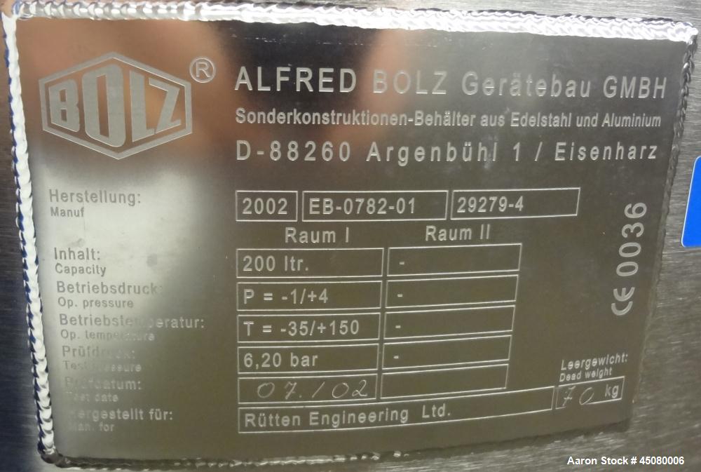 Used 200 Liter Stainless Steel Alfred Bolz Pressure Tank