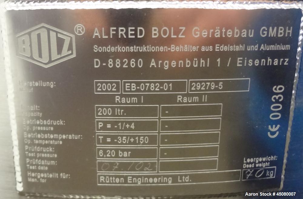 Used 200 Liter Stainless Steel Alfred Bolz Pressure Tank