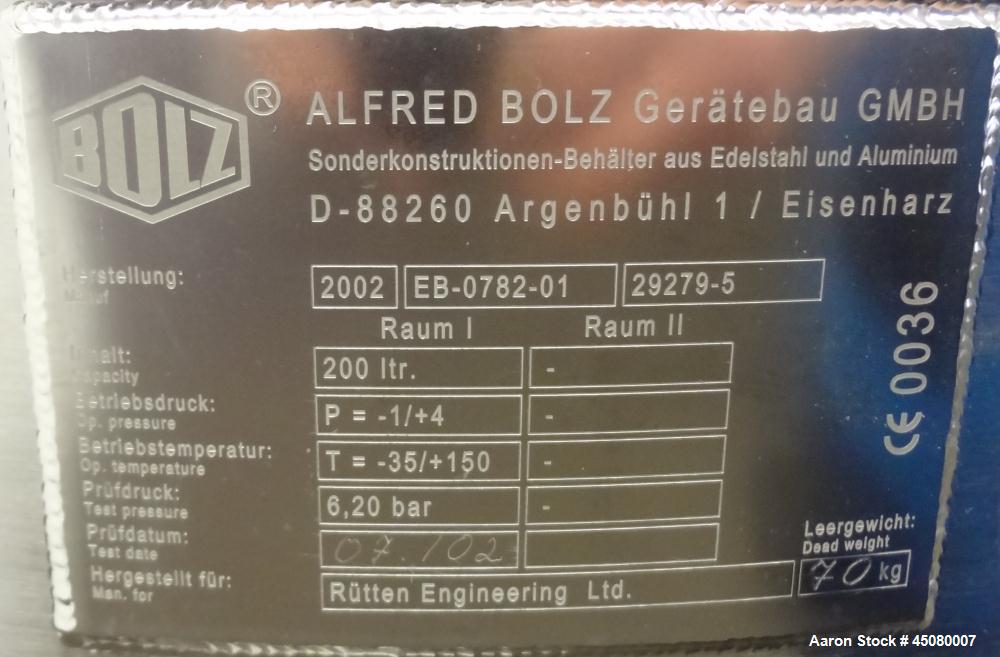 Used- 200 Liter Stainless Steel Alfred Bolz Pressure Tank