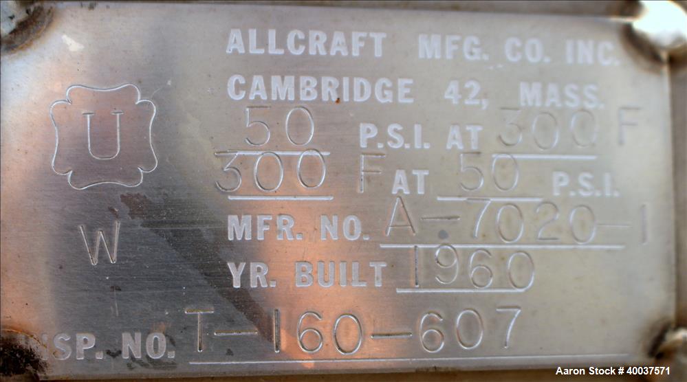 Used 50 Gallon Stainless Steel Allcraft Pressure Tank