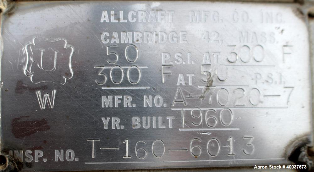 Used 50 Gallon Stainless Steel Allcraft Pressure Tank