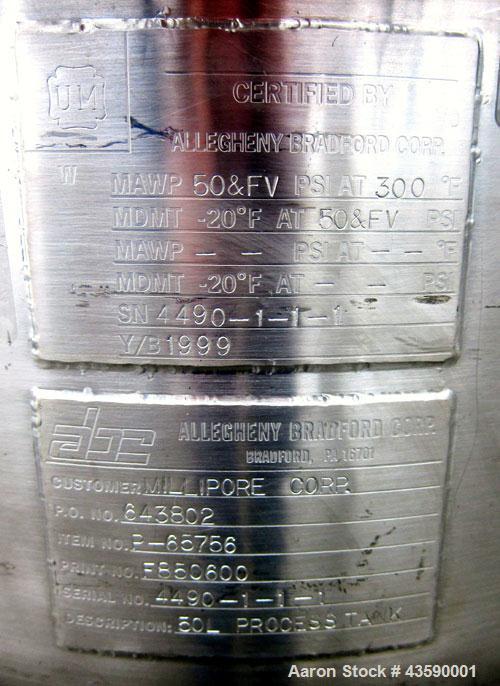 Used 50 Liter Stainless Steel Allegheny Bradford Pressure Tank