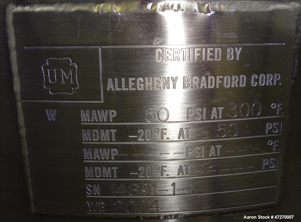 Used Allegheny Bradford Pressure Tank, Approximate 21 Gallons (80 Liters), 316