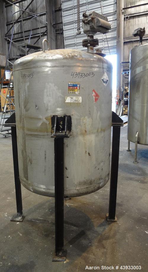 Used Alloy Fab Pressure Tank, 300 Gallons, 316L Stainless Steel, Vertical.  42” Diameter x 47” straight side, dish top and bottom.  Internal rated 60 psi/full vacuum at 100 degrees F.  Openings:  top...