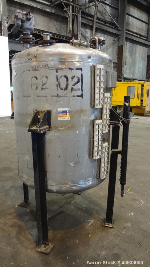 Used Alloy Fab Pressure Tank, 300 Gallons, 316L Stainless Steel, Vertical.  42” Diameter x 47” straight side, dish top and bottom.  Internal rated 60 psi/full vacuum at 100 degrees F.  Openings:  top...