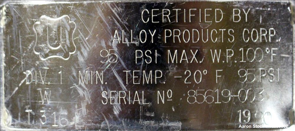 Used Alloy Products Pressure Tank, 125 Liter (33 Gallon), 316L Stainless Steel,