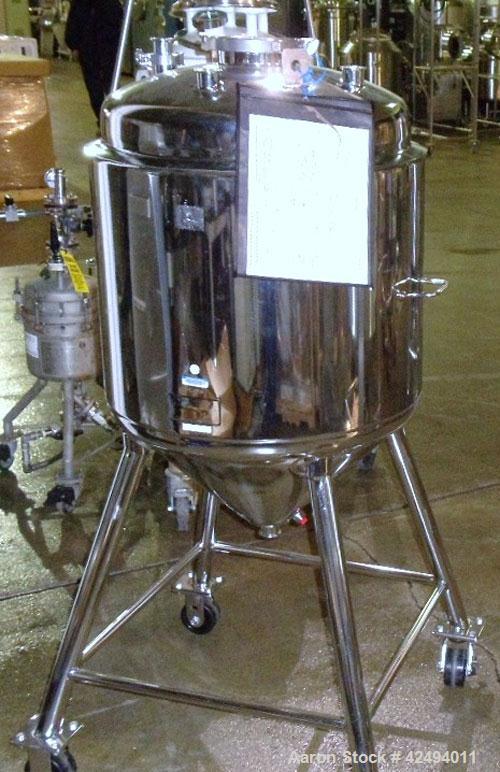 Used Alloy Product Pressure Tank, 40 Gallon, 316L Stainless Steel, Vertical. 24’’ Diameter x 20’’ straight side, dished top, coned bottom. Internal rated 50 psi at 300 degrees F.. Openings top (4) 1-...