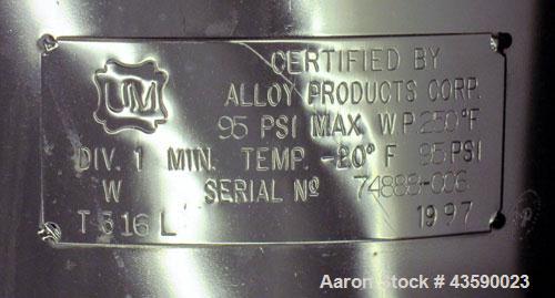 Used 33 Gallon Stainless Steel Alloy Products Pressure Tank