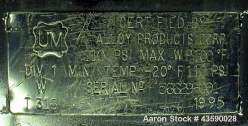 Used 25 Gallon Stainless Steel Alloy Products Pressure Tank