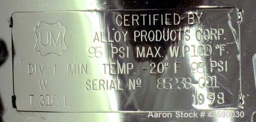 Used 25 Gallon Stainless Steel Alloy Products Pressure Tank