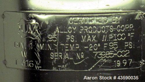 Used 25 Gallon Stainless Steel Alloy Products Pressure Tank