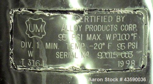 Used 33 Gallon Stainless Steel Alloy Products Pressure Tank