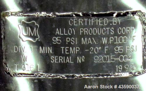 Used 33 Gallon Stainless Steel Alloy Products Pressure Tank