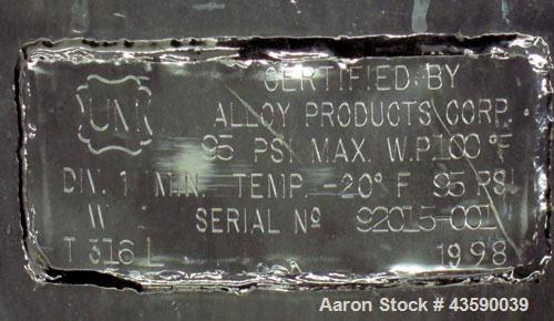 Used 33 Gallon Stainless Steel Alloy Products Pressure Tank