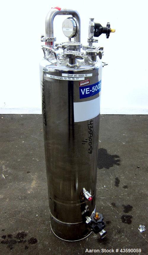 Used Alloy Products Pressure Tank, 15 Gallon, 316 Stainless Steel, Vertical. 12” Diameter x 30” straight side. Dished top and bottom. Internal rated Full Vacuum to 45 psi at -20 to 350 degrees F. Ope...
