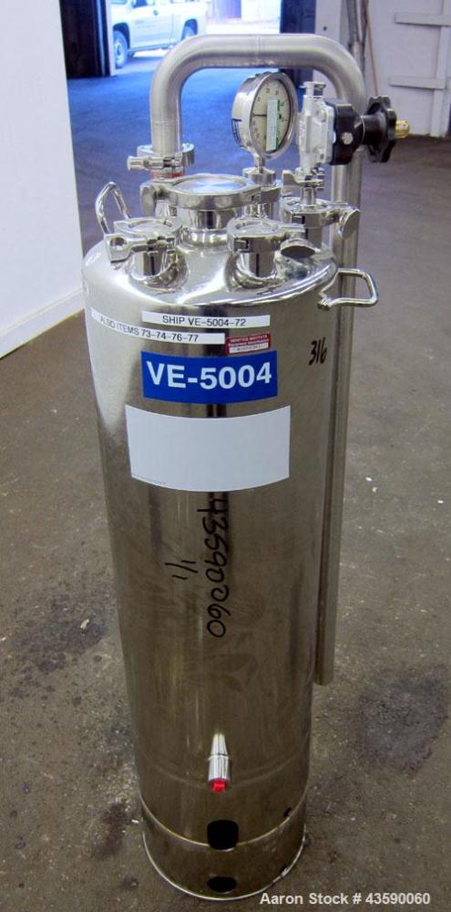 Used Alloy Products Pressure Tank, 15 Gallon, 316 Stainless Steel, Vertical. 12” Diameter x 30” straight side. Dished top and bottom. Internal rated Full Vacuum to 45 psi at -20 to 350 degrees F. Ope...