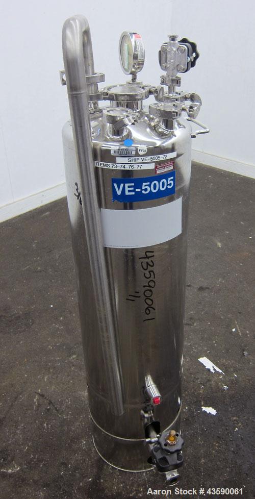 Used Alloy Products Pressure Tank, 15 Gallon, 316 Stainless Steel, Vertical. 12” Diameter x 30” straight side. Dished top and bottom. Internal rated Full Vacuum to 45 psi at -20 to 350 degrees F. Ope...