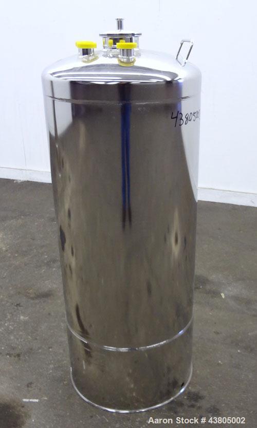Used Alloy Products Pressure Tank, 36.99 Gallon (140 Liter), 316L Stainless Steel, Vertical. 17.74” Diameter x 29” straight side. Dished top and bottom. Internal rated 85 psi at -20 to 100 degrees F....