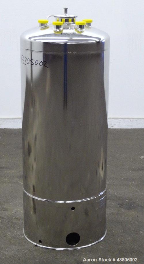 Used Alloy Products Pressure Tank, 36.99 Gallon (140 Liter), 316L Stainless Steel, Vertical. 17.74” Diameter x 29” straight side. Dished top and bottom. Internal rated 85 psi at -20 to 100 degrees F....