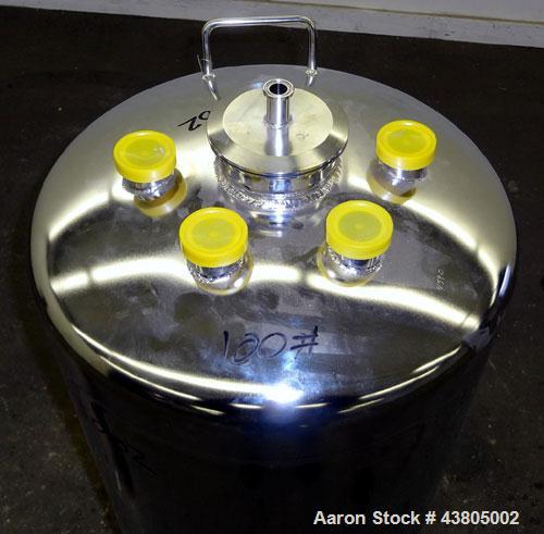 Used Alloy Products Pressure Tank, 36.99 Gallon (140 Liter), 316L Stainless Steel, Vertical. 17.74” Diameter x 29” straight side. Dished top and bottom. Internal rated 85 psi at -20 to 100 degrees F....
