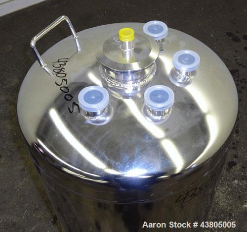 Used Alloy Products Pressure Tank, 36.99 Gallon (140 Liter), 316L Stainless Steel, Vertical. 17.74” Diameter x 29” straight side. Dished top and bottom. Internal rated 85 psi at -20 to 100 degrees F....