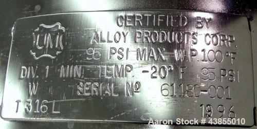 Used- 25 Gallon Stainless Steel Alloy Products Pressure Tank