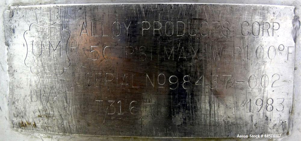 Used 22 Gallon Stainless Steel Alloy Products Pressure Tank