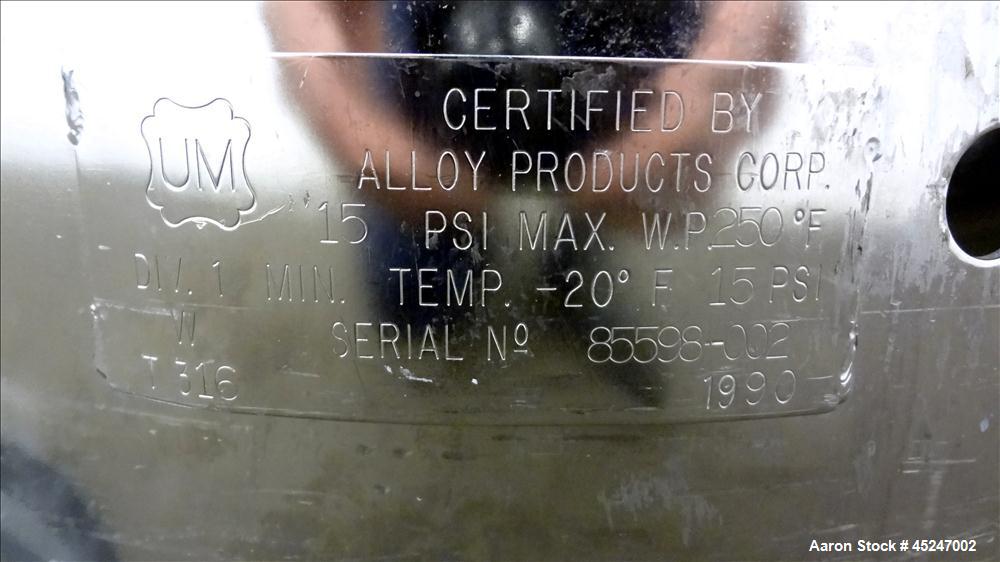 Used 36 Gallon Stainless Steel Alloy Products Pressure Tank