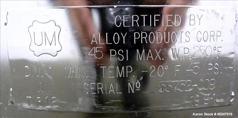 Used 36 Gallon Stainless Steel Alloy Products Pressure Tank